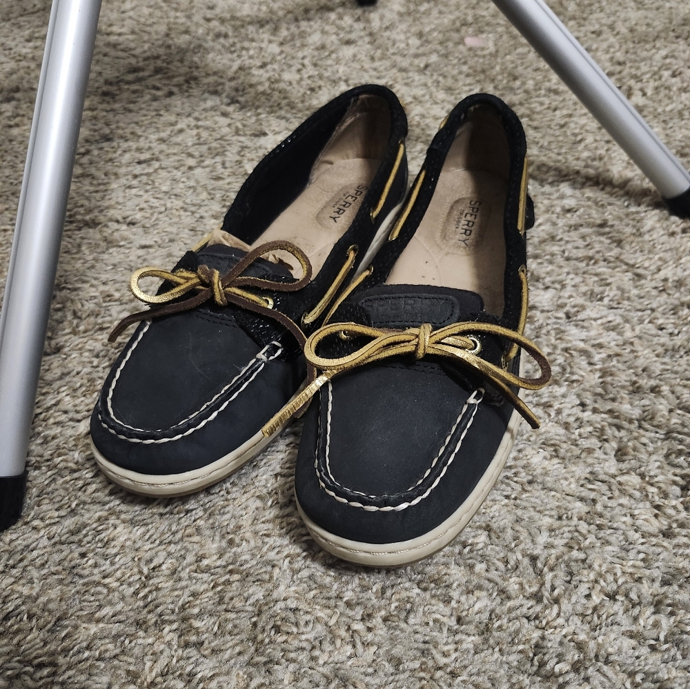 Sperry Black Sparkle Boat Shoes